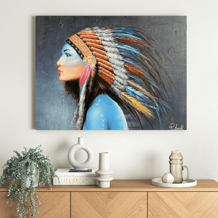 Olieverf schilderij Colorful Indian 100x80